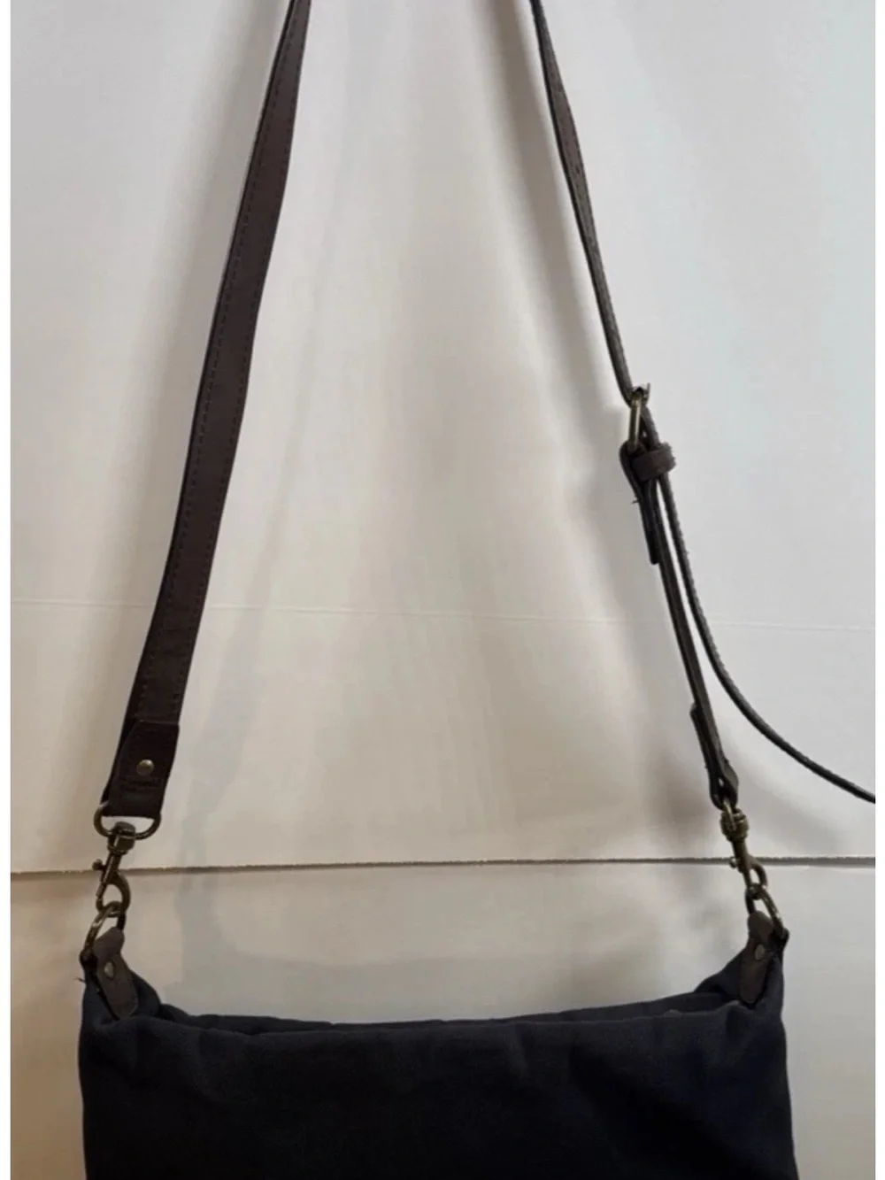 LL Bean Canvas and Leather Crossbody Bag - Navy and Brown